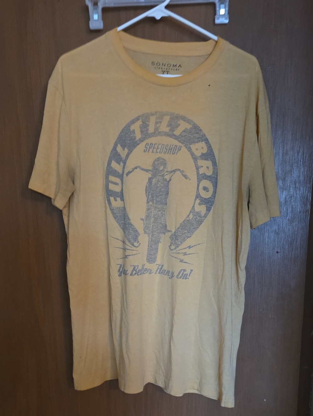 Sonoma Mustard Short-Sleeve Tee with Distressed Motorcycle Graphic